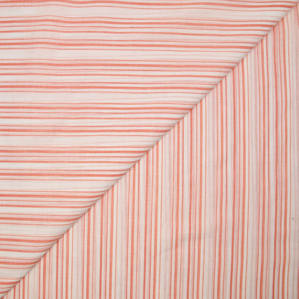 Voile de coton tissé-teint rayé orange fond blanc