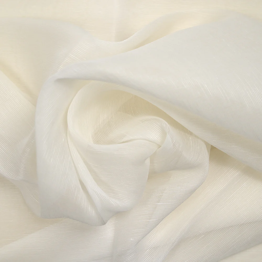 Voile de soie et viscose strié blanc cassé - Image 2