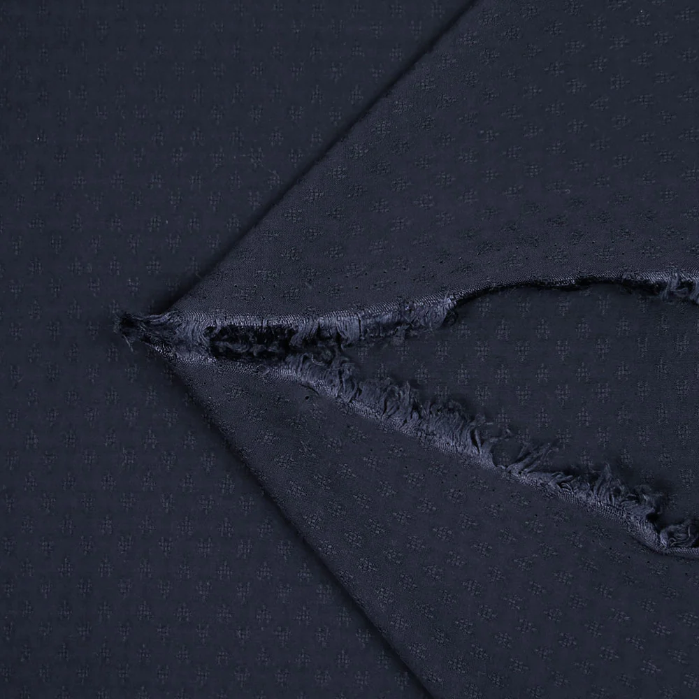 Voile de viscose jacquard satiné bleu marine - Image 3